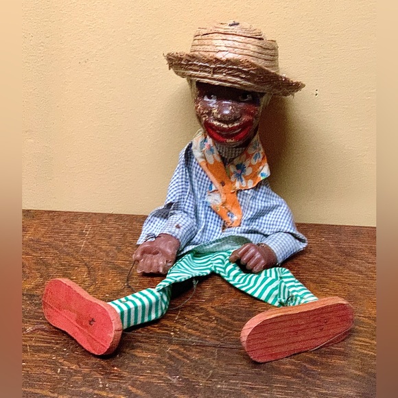 Antique Straw Hat Bandana Wearing Jigger Dancing Puppet Marionette Doll - Picture 2 of 16